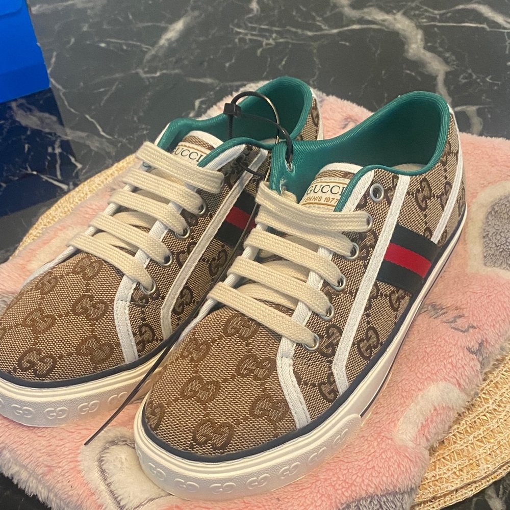 Gucci Men's Brown and Green Logo Sneakers